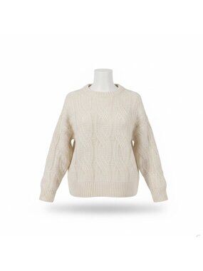 Ann Taylor Womens Ivory Nylon/Acrylic Sweater Cable-Knit Pullover Size M